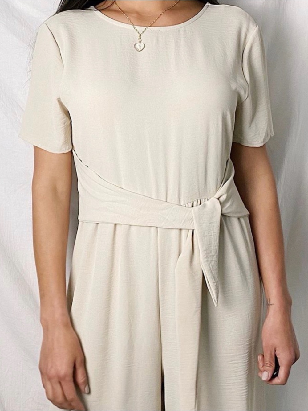 Ces Femme Cream Wide-Leg Jumpsuit with Tie Waist